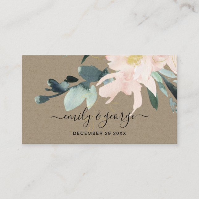 CARTÃO DE VISITA RUSTIC BLUSH KRAFT FLORAL WEDDING RSVP (Frente)