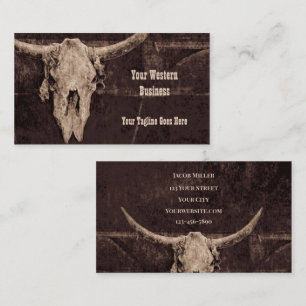 Cartão De Visita Rustic Bull Skull Brown Country Textura Ocidental