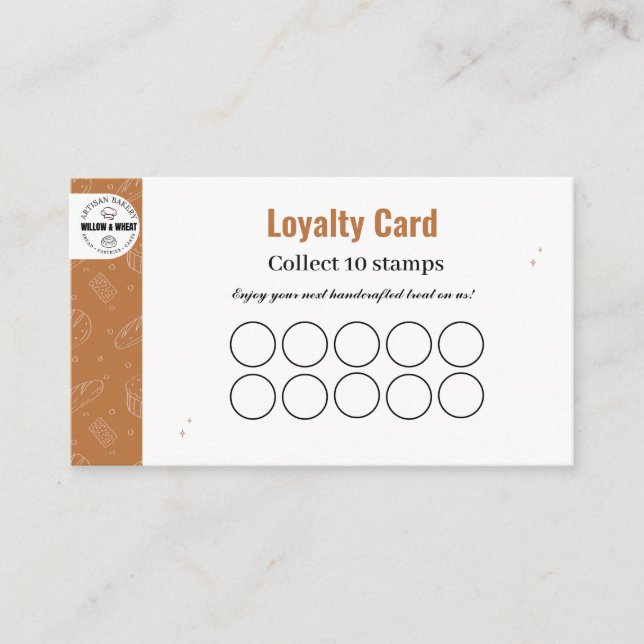 Cartão De Visita Rustic Caramel Bakery Loyalty Stamp Card (Frente)