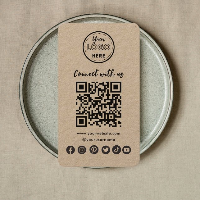 Cartão De Visita Rustic Connect with U Social Media QR Code (Conexã (Criador carregado)