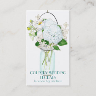 Cartão De Visita Rustic Country Mason Jar Flowers White Hydrangeas