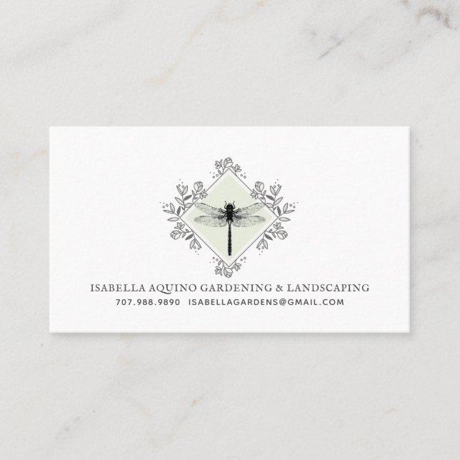 Cartão De Visita Rustic Dragonfly Floral Gardener Landscaper (Frente)