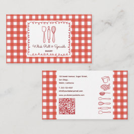 Cartão De Visita Rustic Farmhouse Gingham QR Code Bakery