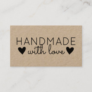Cartão De Visita Rustic Handmade with Love Black Hearts Kraft Paper