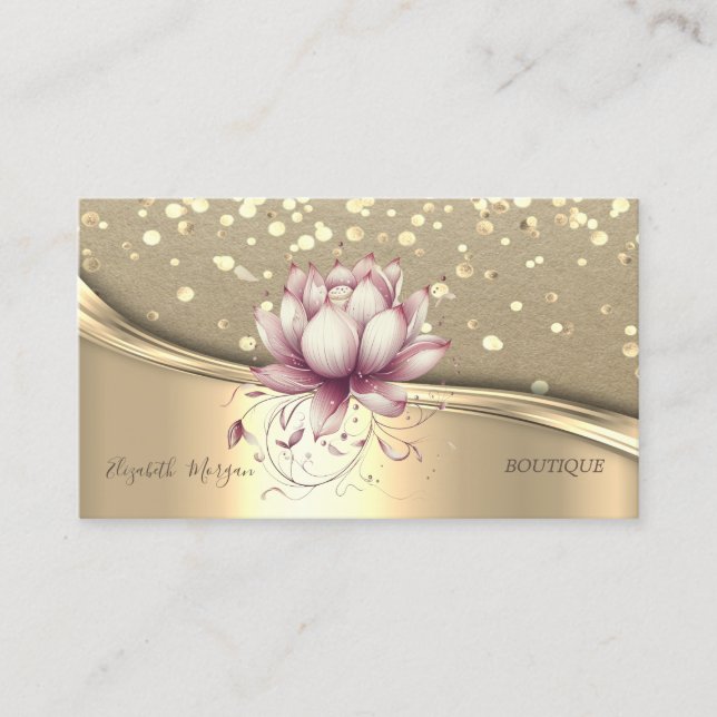 Cartão De Visita Rustic Kraft, Confetti Dourado, Chic Lotus (Frente)