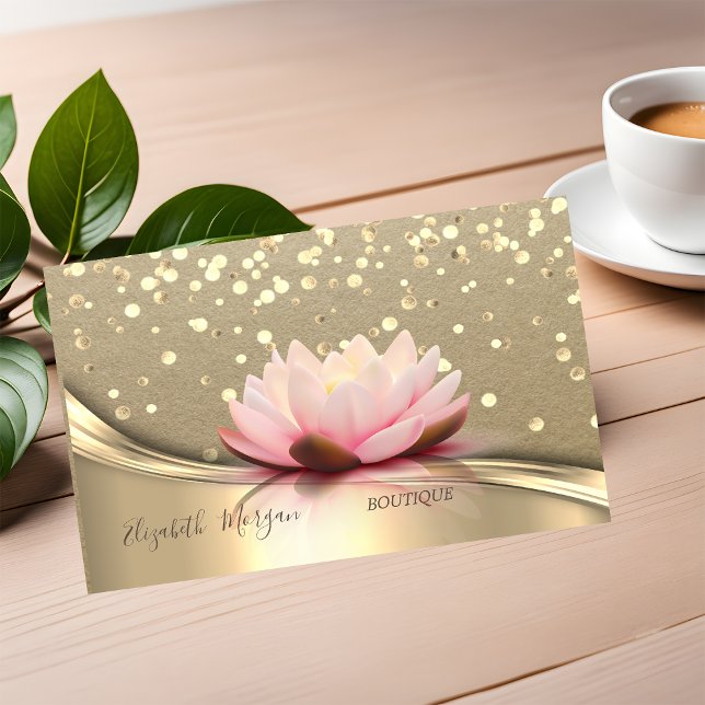Cartão De Visita Rustic Kraft, Confetti Dourado, Lotus (Criador carregado)