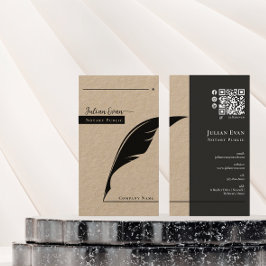 Cartão De Visita Rustic Kraft Feather caneta nib Notary Public Qr c