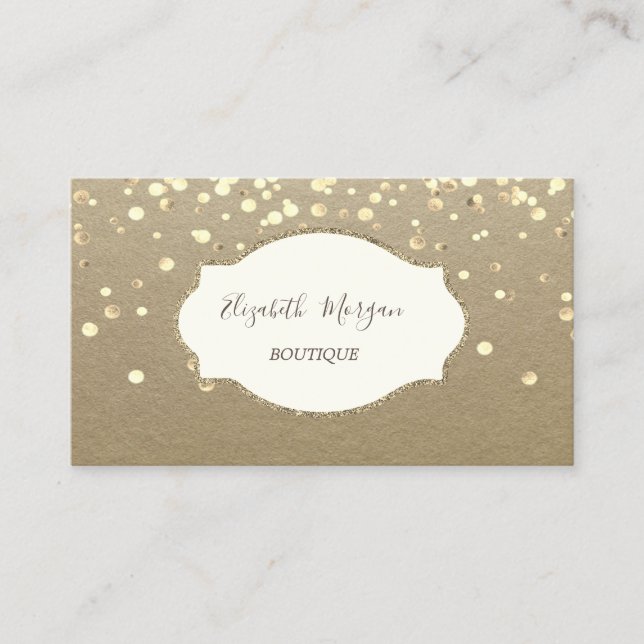 Cartão De Visita Rustic Kraft, Frame Dourado Confetti (Frente)
