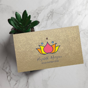 Cartão De Visita Rustic Kraft, Lótus, Lótus Confete Dourado
