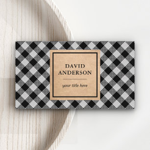 Cartão De Visita Rustic Kraft Xadrez Preto Búfalo Lenhador