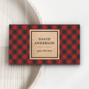 Cartão De Visita Rustic Kraft Xadrez Vermelho de Búfalo Lenhador
