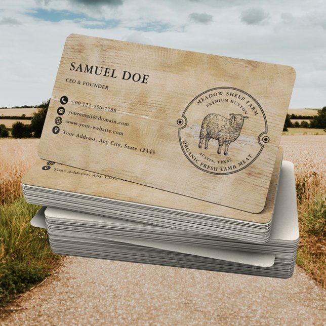 Cartão De Visita Rustic Lamb Sheep Farm LOGO QR Code  (Criador carregado)