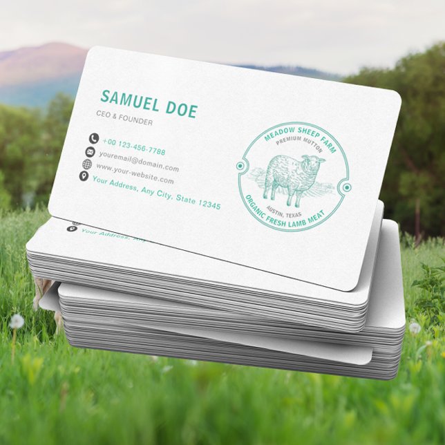 Cartão De Visita Rustic Lamb Sheep Farm LOGO QR Code Green (Criador carregado)