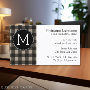 Cartão De Visita Rustic Linen Black Buffalo Xadrez gingham Monogram