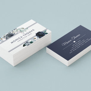 Cartão De Visita Rustic Makeup Artist Hair Stylist Blue Floral