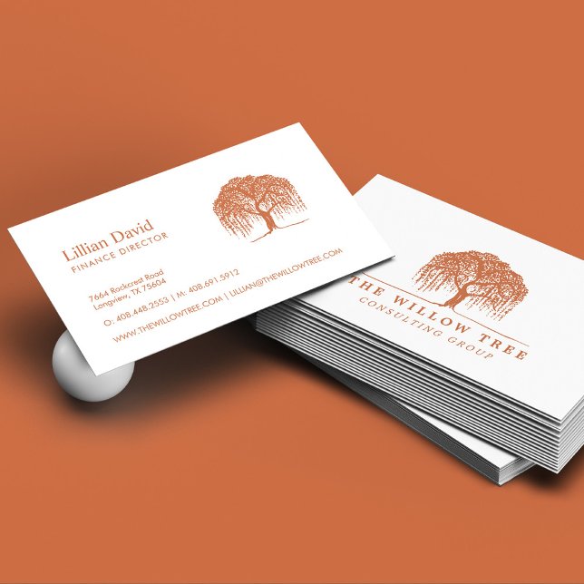 Cartão De Visita Rustic Modern Brunt Orange Willow Logo Logo (Criador carregado)