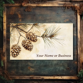 Cartão De Visita Rustic Pine Cone | Ramo De Árvores De Pinheiros De