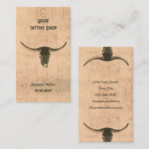 Cartão De Visita Rustic Rodeo Beige Brown Tatuagem Compra Touro Crâ
