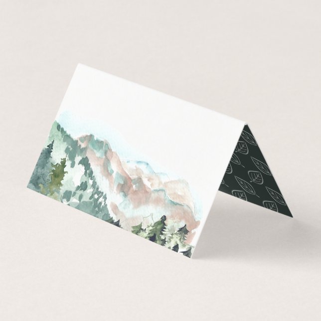 Cartão De Visita Rustic Watercolor Mountain Wedface Card (Frente)