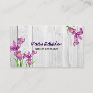 Cartão De Visita Rustic Watercolor Purple Iriss Floral Design