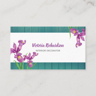 Cartão De Visita Rustic Watercolor Purple Iriss Floral Design