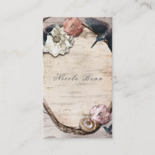 Cartão De Visita Rustic White Birch Floral & Hummingbird Elegant