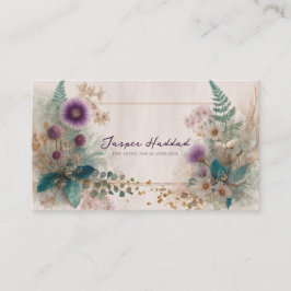 Cartão De Visita Rústico Boho Flor Silvestre Tília Roxa Aquarela