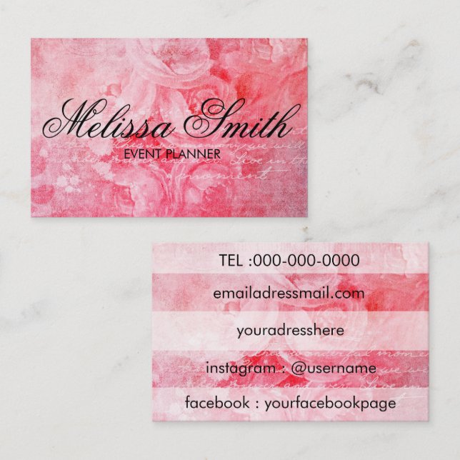 Cartão de visita rústico do rosa velho cor-de-rosa (Frente/Verso)