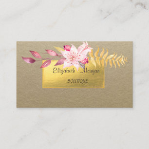 Cartão De Visita Rústico Elegante, Kraft, Dourado, Flor