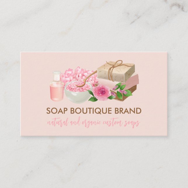 Cartão De Visita Sabonete Artesanal Ilustração Rosa Corado (Frente)