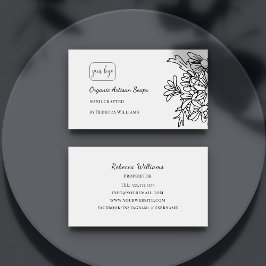 Cartão De Visita Sabonete Simples Preto e Branco Floral Made