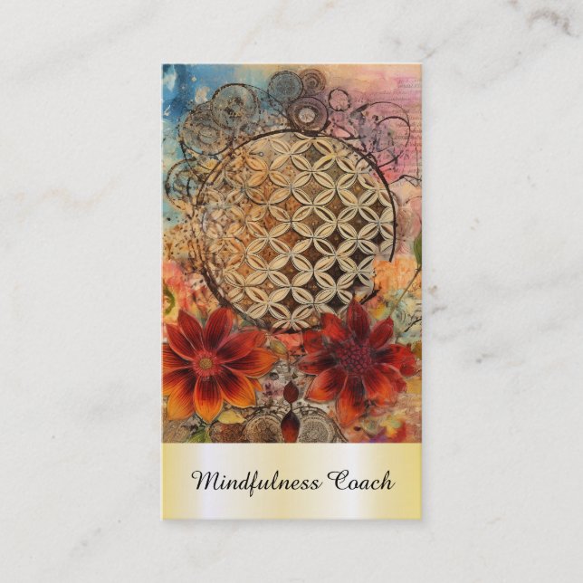 Cartão De Visita *~* Sacred AP92 Yoga QR Gold Flower of Life Reiki (Frente)