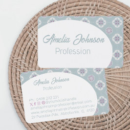 Cartão De Visita Sage com Pavilha Rosa Simétrica em Traço Inverso