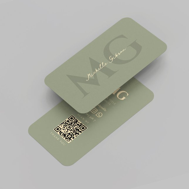 Cartão De Visita Sage de Monograma Profissional Elegante Moderno (Modern Elegant Professional Monogram Sage Gold Business Card
)