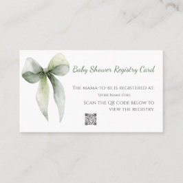 Cartão De Visita Sage Green Bow Baby Shower Registry Card