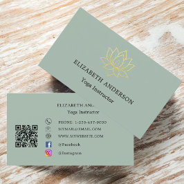 Cartão De Visita Sage green gold lotus flower Yoga Instructor