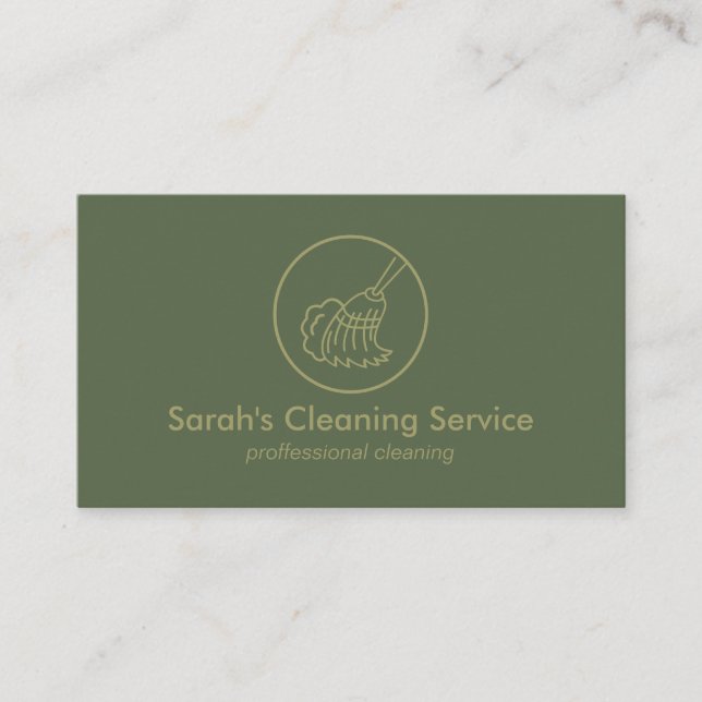 Cartão De Visita Sage Green Janitorial Broom House Clearing (Frente)