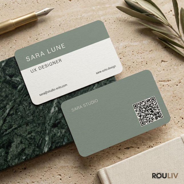 Cartão De Visita Sage Green Japandi Minimal QR Code Designer Studio (Sage Green Japandi Minimal QR Code Designer Studio Modern Business Card
)