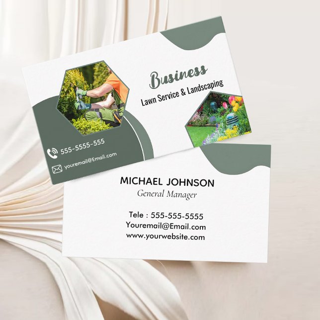 Cartão De Visita Sage Green Lawncare & Landscaping Service (Sage Green Lawncare & Landscaping Service Grass Field Business Card)