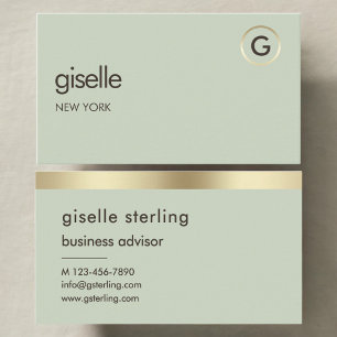 Cartão De Visita Sage Green Luxury Faux Gold Foil Monograma