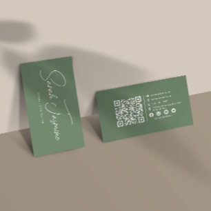 Cartão De Visita Sage Green Minimalista Elegante Código Qrcode Digi