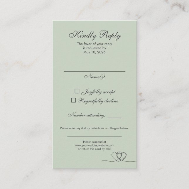 Cartão De Visita Sage Green Modern Mix and Match Wedding RSVP Card (Frente)
