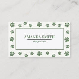 Cartão De Visita Sage Green Paw Prints Dog Groomer Business Card