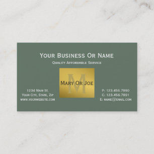 Cartão De Visita Sage Green White e um toque de monograma Dourado d