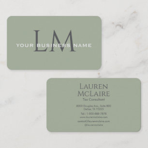 Cartão De Visita Sage Verde Clássico Marca Monograma