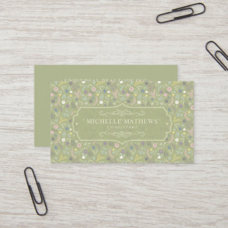 Cartão De Visita Sage Verde Flores Rosa Branco Padrão Floral Boho