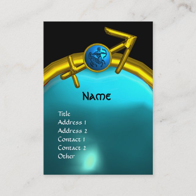 Cartão De Visita SAGITTARIUS MONOGRAMA azul amarelo (Frente)