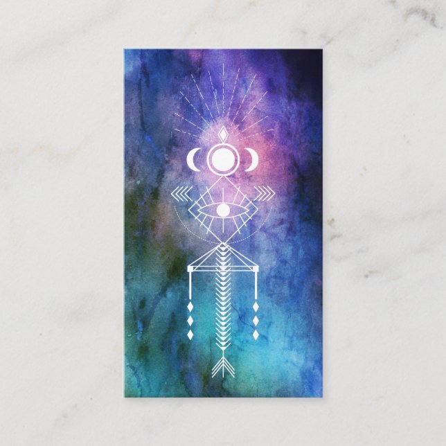 Cartão De Visita *~* Sagrado Geometria Watercolor Aztec Shaman Trib (Frente)