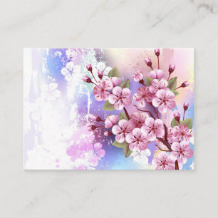 Cartão De Visita Sakura rosa no fundo da pintura
