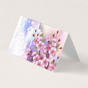 Cartão De Visita Sakura rosa no fundo da pintura